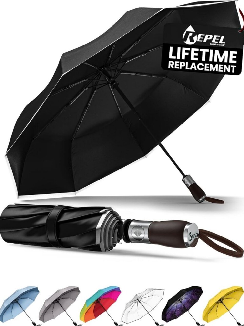 Compact Windproof Travel Umbrella - Auto Folding, 100MPH Wind Resistant, Durable